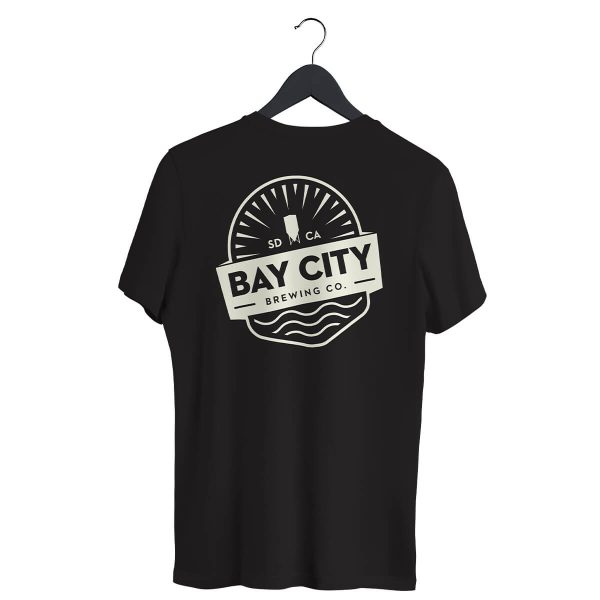 Back of shirt has a large Bay City Logo in white